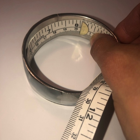 VTG Blue Mother of Pearl Square Tile Inlay Wide Bangle Silver Metal 8” C 2.6” D - Picture 6 of 6